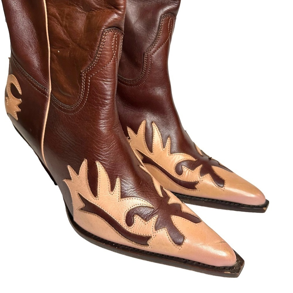 Lucchese Charlie 1 Horse Brown Pink Pointed Toe Heeled Cowboy Boots Size 7 - Picture 3 of 10